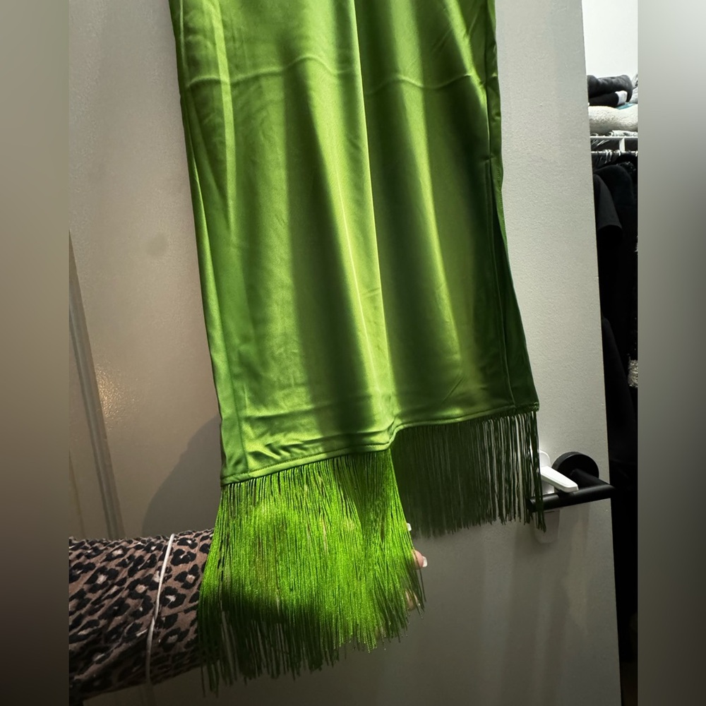 Rachel Zoe green silk fringe skirt NWT